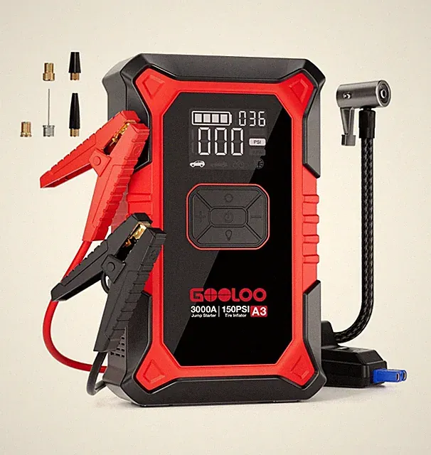 5in1 Jump Starter with Air Compressor, 3000A Portable Car Battery