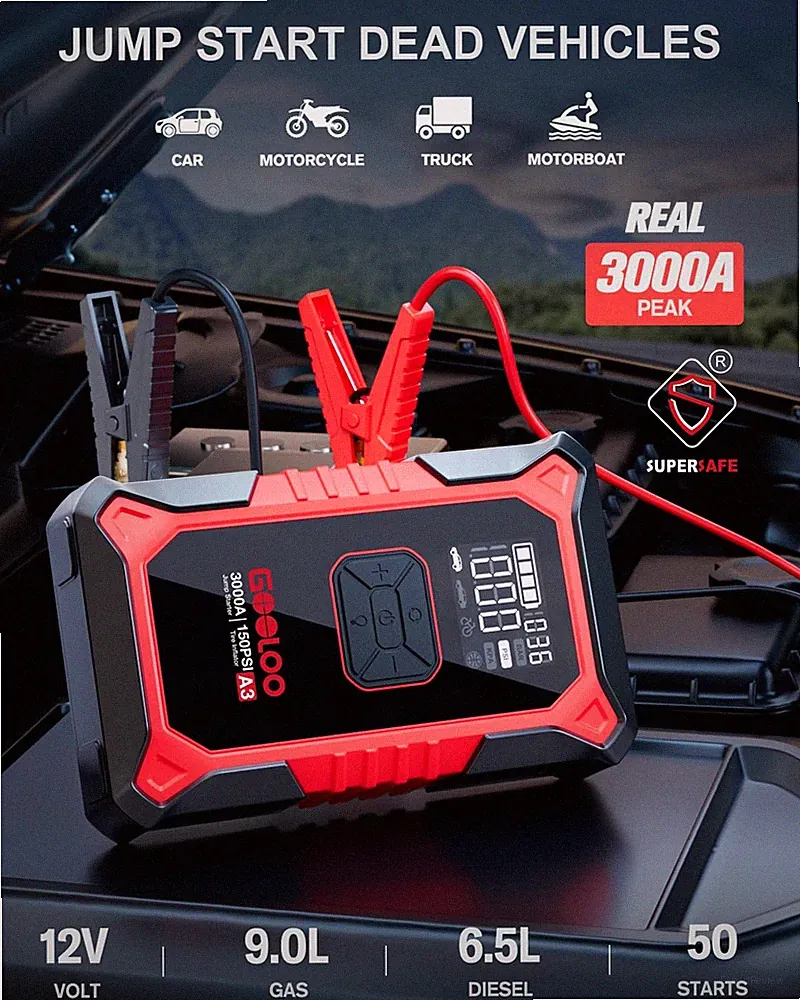 GOOLOO A3 Jump Starter 3000A w/Air Compressor, Car Battery Booster