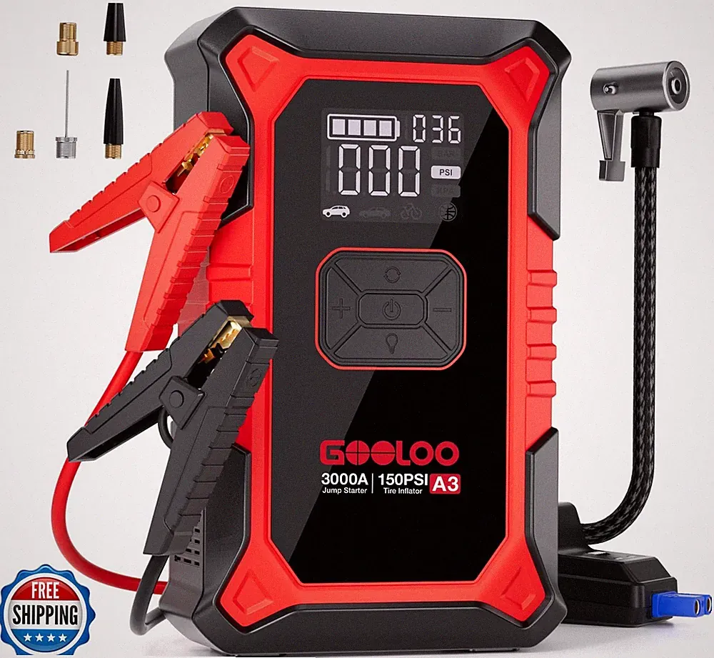 GOOLOO A3 Jump Starter with Air Compressor, 3000A Portable Car Battery Booste