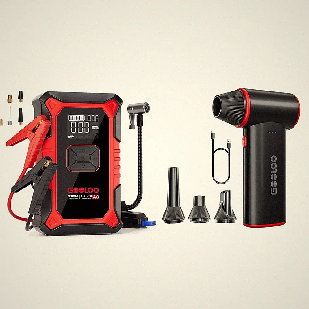 GOOLOO A3 Jump Starter with Air Compressor & F3 Electric Air Duster