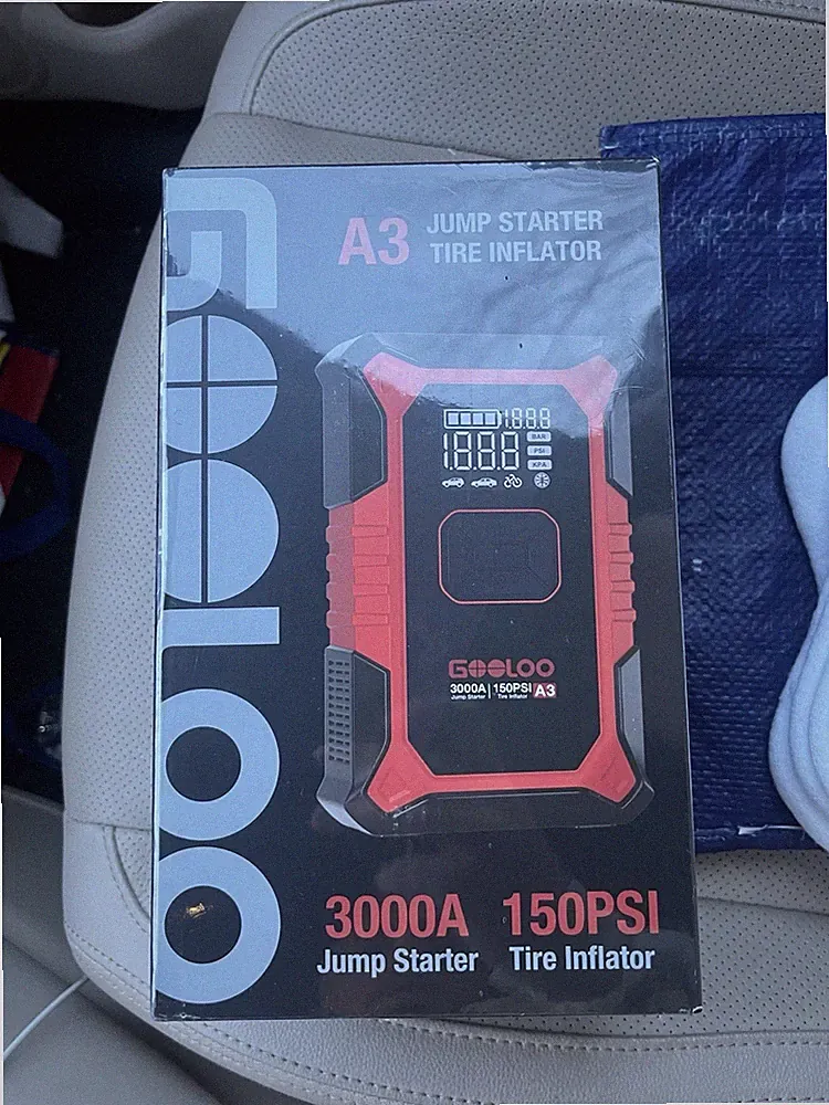 Gooloo Jump Starter with Air Compressor, 3000A, 150PSI Tire Inflator, Power Bank