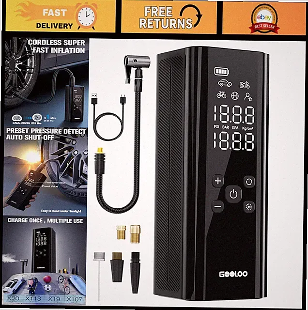 Portable Tire Inflator Air Compressor 150PSI Cordless Pump with Pressure Gauge